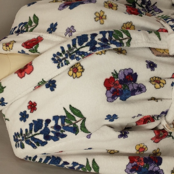 Bright Floral Turkish Cotton Terry Robe Flower on White Soft Quality Wrap Spa lk - Picture 2 of 13